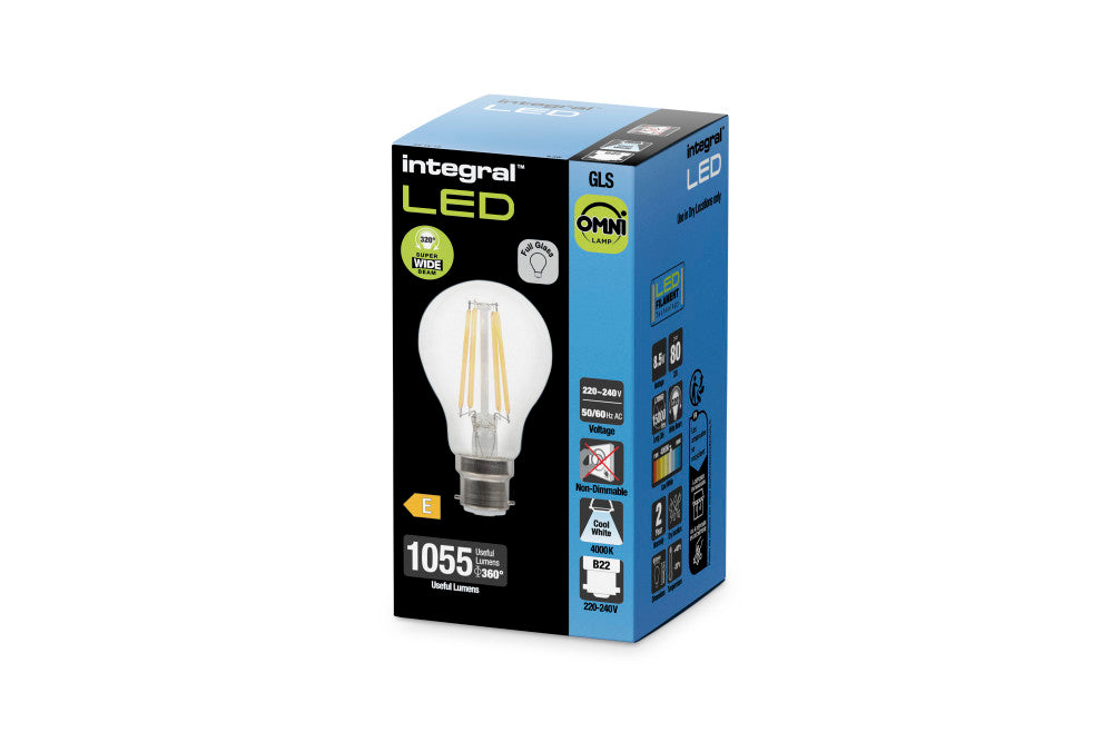 OMNI FILAMENT GLS BULB B22 1055LM 8.5W 4000K NON-DIMM 320 BEAM CLEAR FULL GLASS