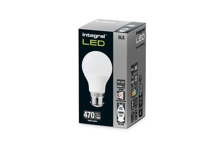 GLS BULB B22 470LM 4.8W 4000K NON-DIMM 240 BEAM FROSTED
