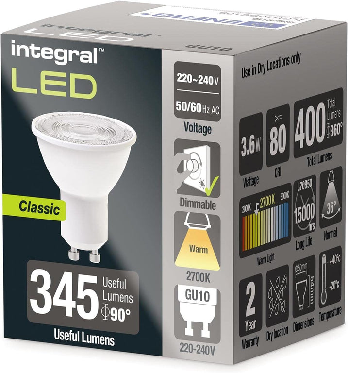 GU10 BULB 400LM 3.6W 2700K DIMMABLE 36 BEAM