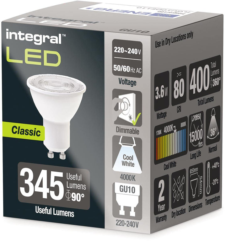 GU10 BULB 400LM 3.6W 4000K DIMMABLE 36 BEAM