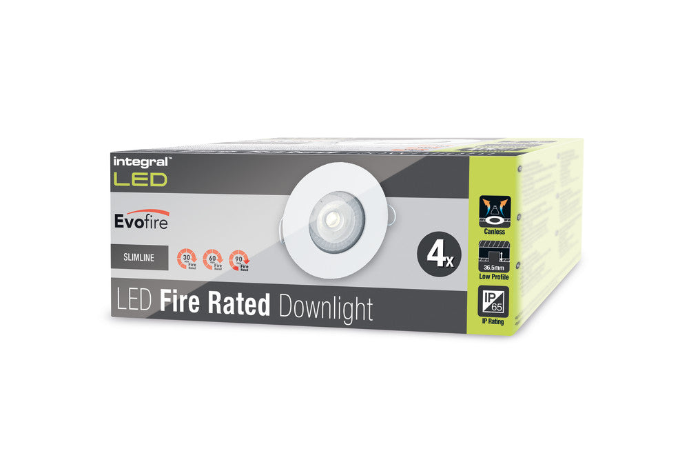 EVOFIRE FIRE RATED DOWNLIGHT 70MM CUTOUT 4PACK IP65 WHITE ROUND +GU10 HOLDER
