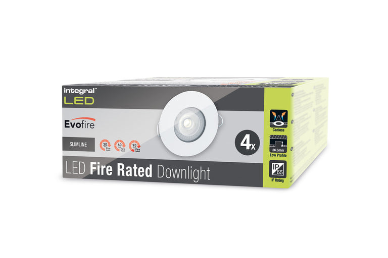EVOFIRE FIRE RATED DOWNLIGHT 70MM CUTOUT 4PACK IP65 WHITE ROUND +GU10 HOLDER