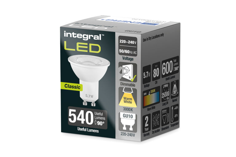 GU10 BULB 600LM 5.7W 3000K DIMMABLE 36 BEAM