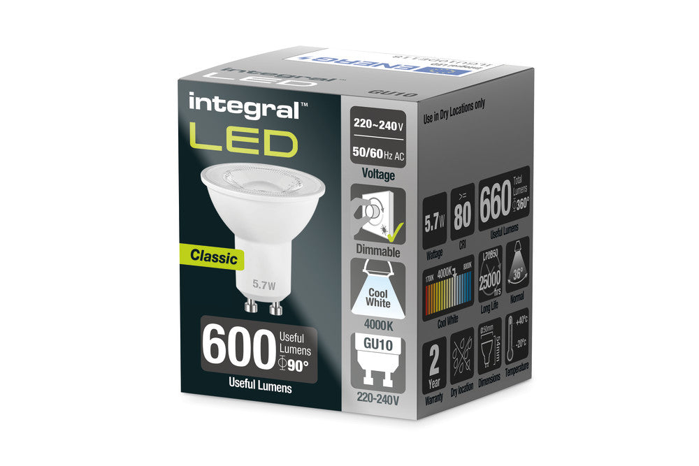 GU10 BULB 660LM 5.7W 4000K DIMMABLE 36 BEAM