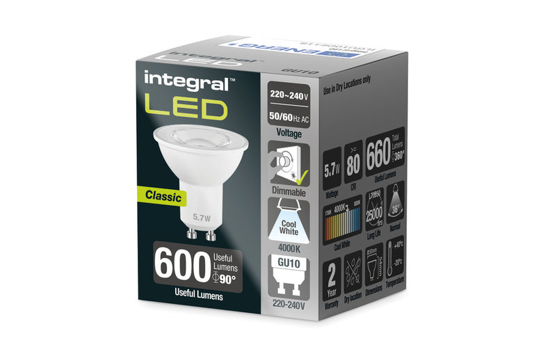 GU10 BULB 660LM 5.7W 4000K DIMMABLE 36 BEAM