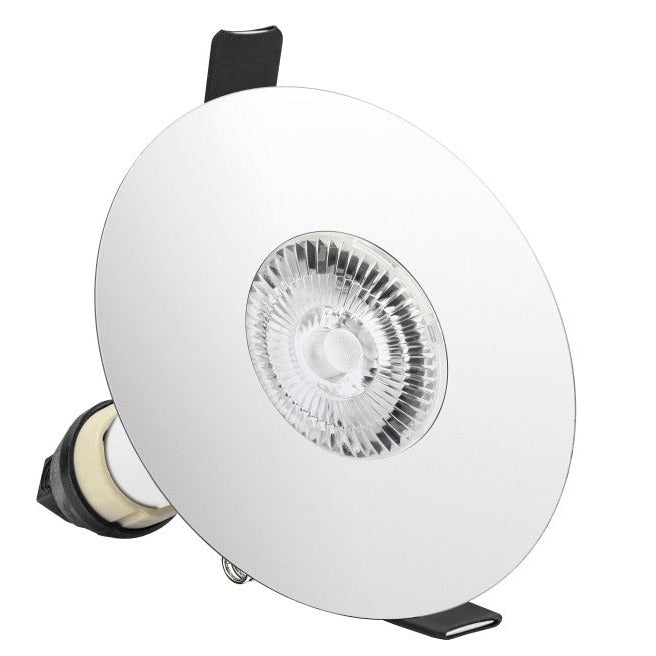 EVOFIRE FIRE RATED DOWNLIGHT 70-100MM CUTOUT IP65 POLISHED CHROME ROUND +GU10 HOLDER