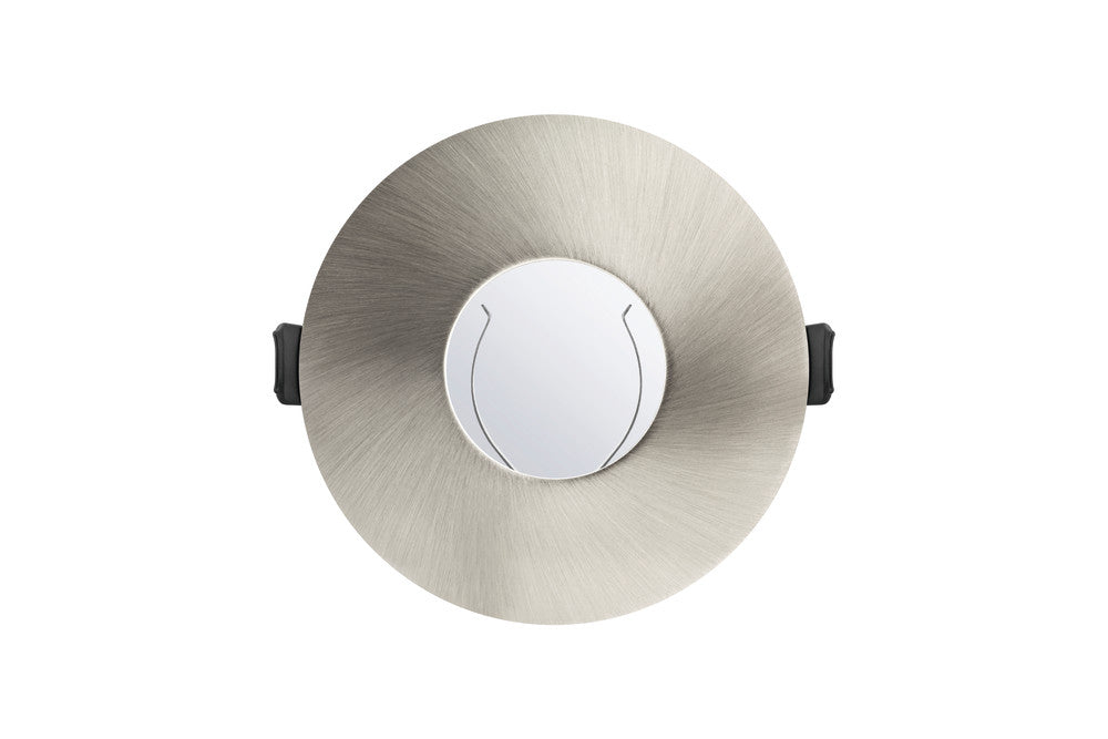 EVOFIRE FIRE RATED DOWNLIGHT 70-100MM CUTOUT IP65 SATIN NICKEL ROUND +GU10 HOLDER