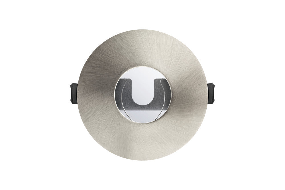 EVOFIRE FIRE RATED DOWNLIGHT 70-100MM CUTOUT IP65 SATIN NICKEL ROUND +GU10 HOLDER & INSULATION GUARD