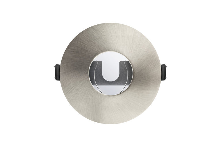 EVOFIRE FIRE RATED DOWNLIGHT 70-100MM CUTOUT IP65 SATIN NICKEL ROUND +GU10 HOLDER & INSULATION GUARD