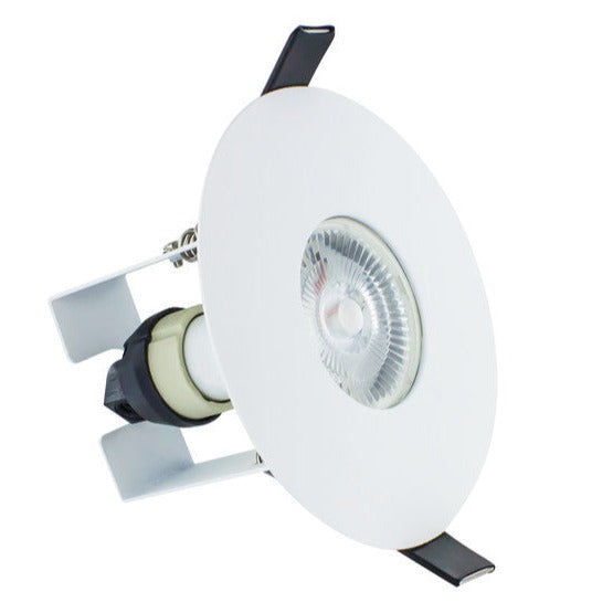 EVOFIRE FIRE RATED DOWNLIGHT 70-100MM CUTOUT IP65 WHITE ROUND +GU10 HOLDER & INSULATION GUARD