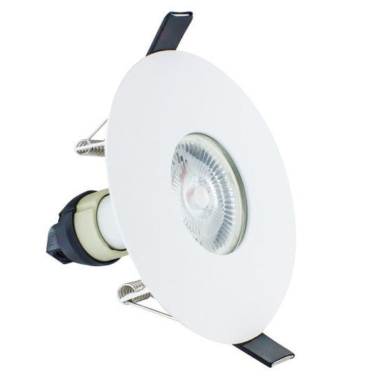EVOFIRE FIRE RATED DOWNLIGHT 70-100MM CUTOUT IP65 WHITE ROUND +GU10 HOLDER
