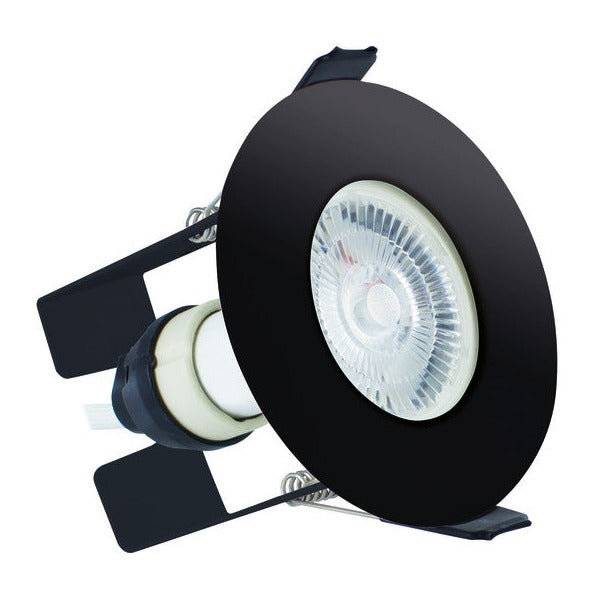 EVOFIRE FIRE RATED DOWNLIGHT 70MM CUTOUT IP65 BLACK ROUND +GU10 HOLDER & INSULATION GUARD