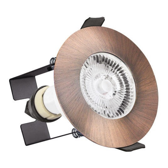 EVOFIRE FIRE RATED DOWNLIGHT 70MM CUTOUT IP65 COPPER ROUND +GU10 HOLDER & INSULATION GUARD