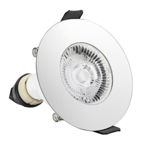 EVOFIRE FIRE RATED DOWNLIGHT 70MM CUTOUT IP65 POLISHED CHROME ROUND +GU10 HOLDER