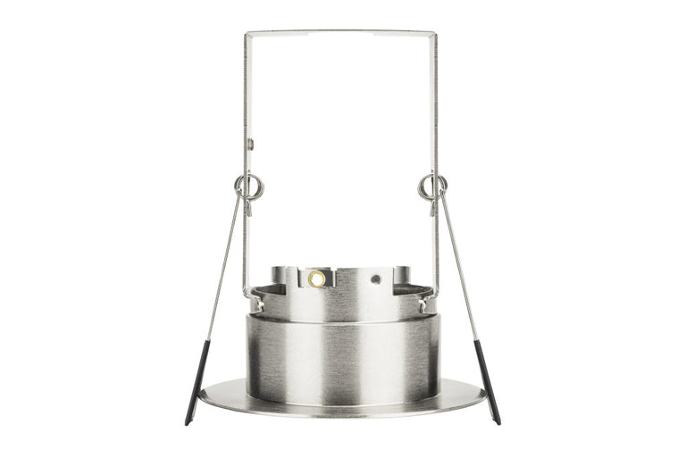 EVOFIRE FIRE RATED DOWNLIGHT 70MM CUTOUT IP65 SATIN NICKEL RECESSED +GU10 HOLDER & INSULATION GUARD