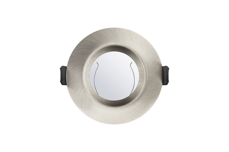 EVOFIRE FIRE RATED DOWNLIGHT 70MM CUTOUT IP65 SATIN NICKEL RECESSED +GU10 HOLDER & INSULATION GUARD