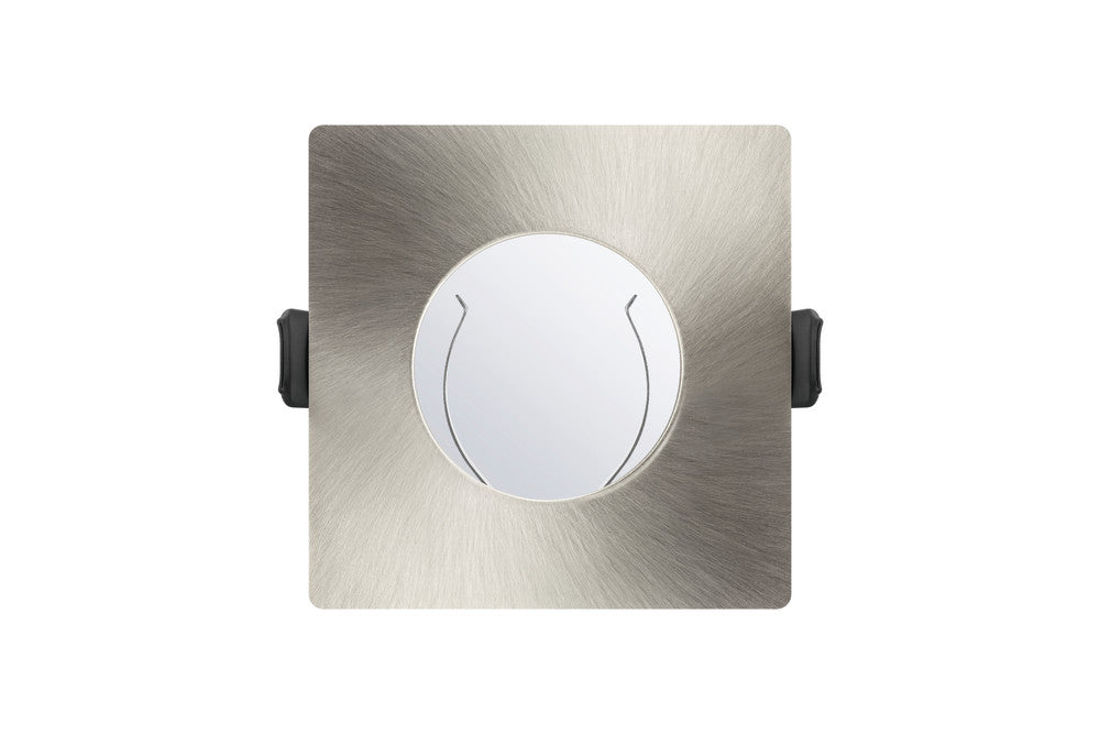 EVOFIRE FIRE RATED DOWNLIGHT 70MM CUTOUT IP65 SATIN NICKEL SQUARE +GU10 HOLDER