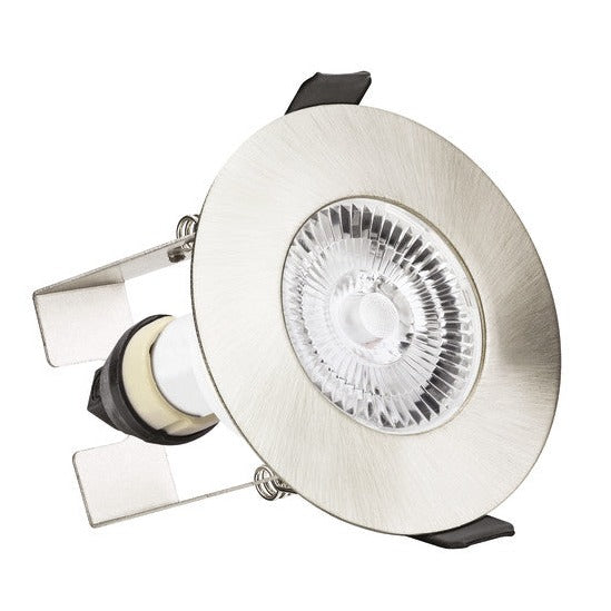 EVOFIRE FIRE RATED DOWNLIGHT 70MM CUTOUT 3PACK IP65 SATIN NICKEL ROUND +GU10 HOLDER & INSULATION GUARD