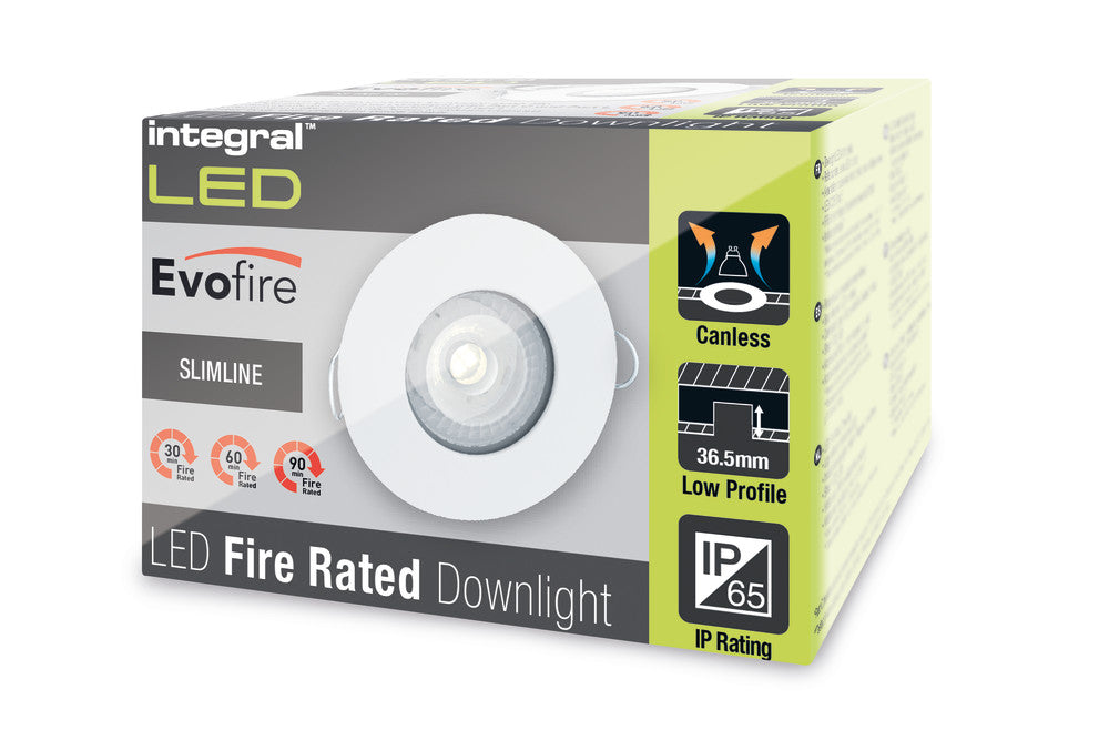 EVOFIRE FIRE RATED DOWNLIGHT 70MM CUTOUT IP65 WHITE ROUND +GU10 HOLDER