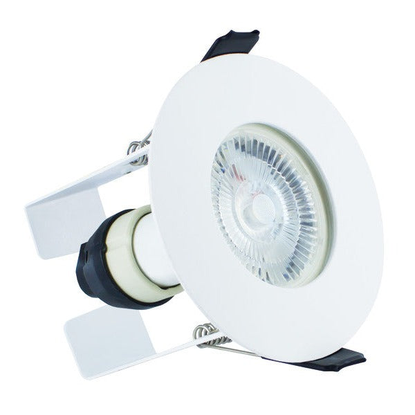 EVOFIRE FIRE RATED DOWNLIGHT 70MM CUTOUT IP65 WHITE ROUND +GU10 HOLDER & INSULATION GUARD