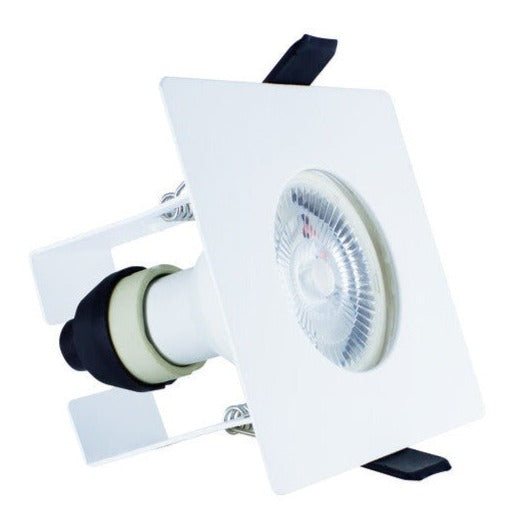 EVOFIRE FIRE RATED DOWNLIGHT 70MM CUTOUT IP65 WHITE SQUARE +GU10 HOLDER & INSULATION GUARD