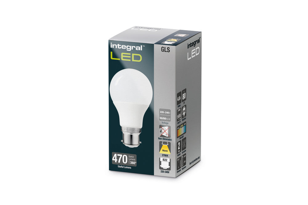 GLS BULB B22 470LM 4.8W 2700K NON-DIMM 240 BEAM FROSTED
