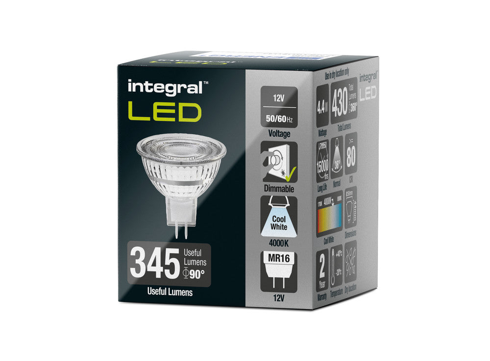 GLASS MR16 GU5.3 430LM 4.4W 4000K DIMMABLE 36 BEAM INTEGRAL