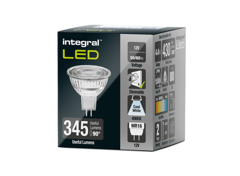 GLASS MR16 GU5.3 430LM 4.4W 4000K DIMMABLE 36 BEAM INTEGRAL