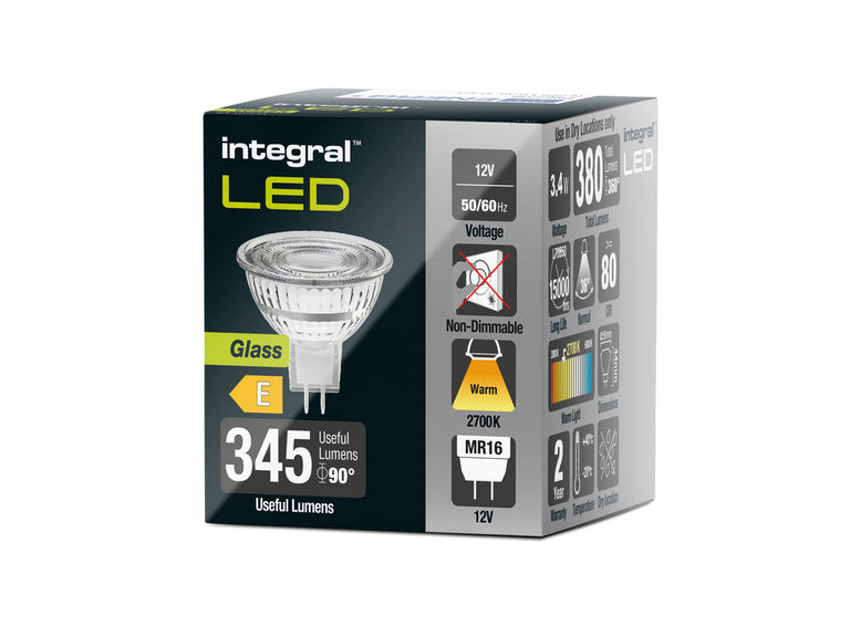 GLASS MR16 BULB GU5.3 380LM 3.4W 2700K NON-DIMM 36 BEAM