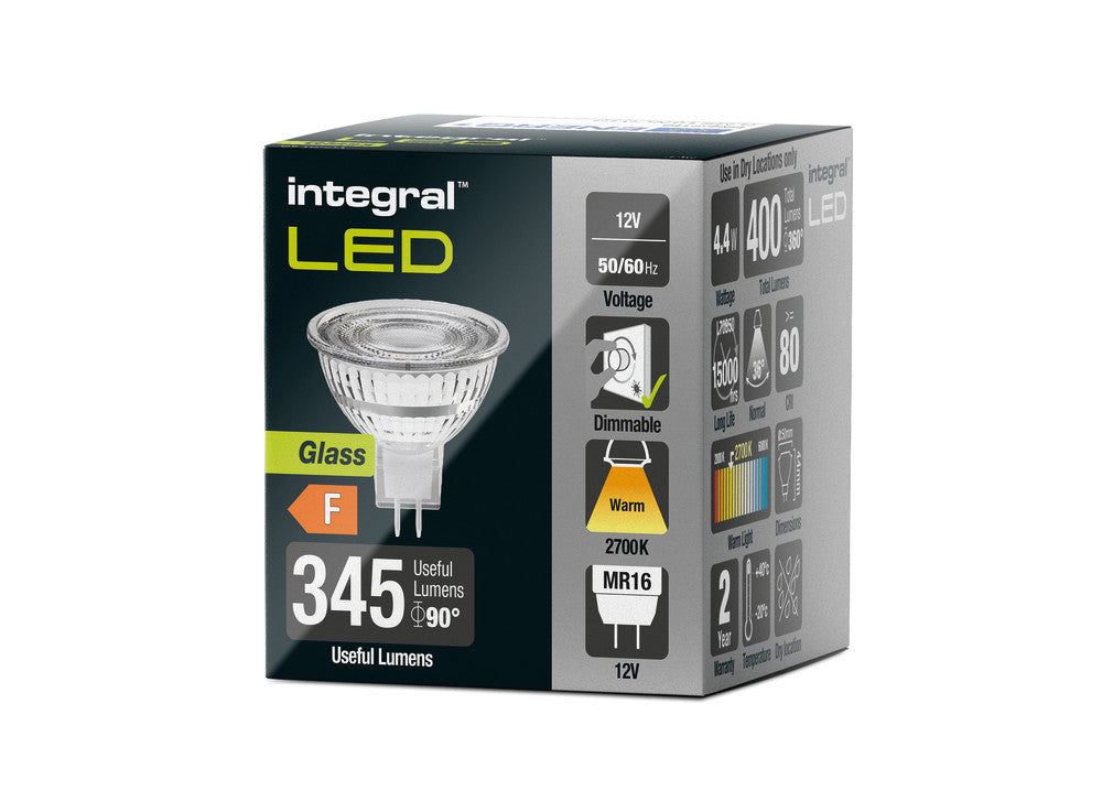 GLASS MR16 BULB GU5.3 400LM 4.4W 2700K DIMMABLE 36 BEAM INTEGRAL