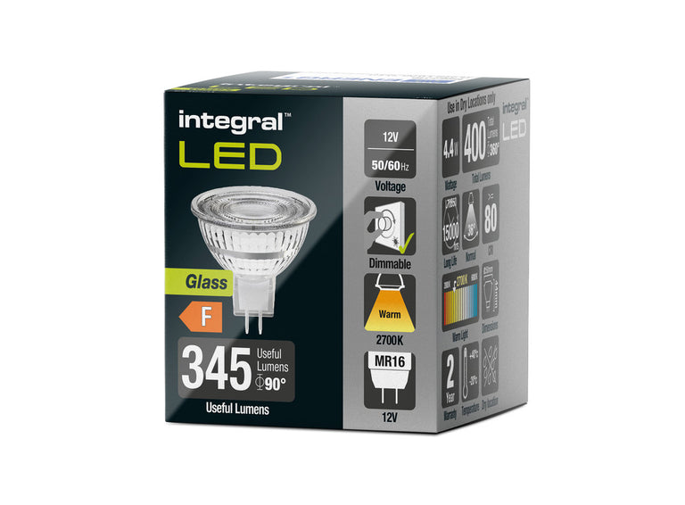 GLASS MR16 BULB GU5.3 400LM 4.4W 2700K DIMMABLE 36 BEAM INTEGRAL