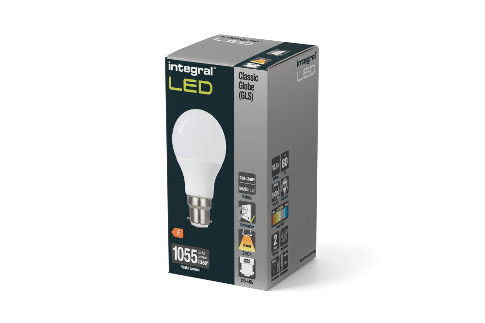 GLS BULB B22 1055LM 10.5W 2700K DIMMABLE 220 BEAM FROSTED