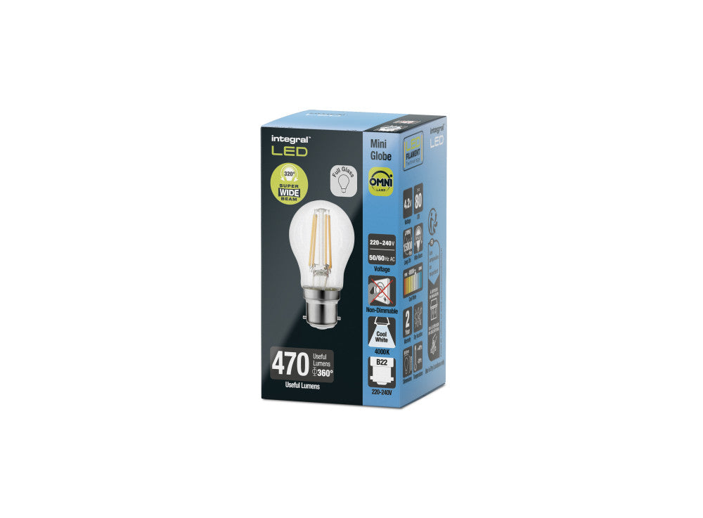 OMNI FILAMENT GOLF BALL BULB B22 470LM 4.2W 4000K NON-DIMM 320 BEAM CLEAR