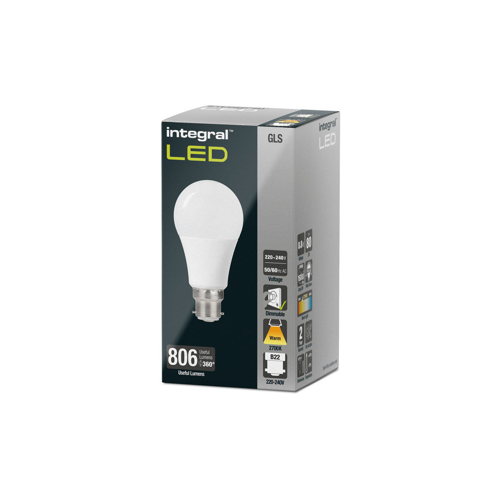 GLS BULB B22 806LM 8.8W 2700K DIMMABLE 220 BEAM FROSTED