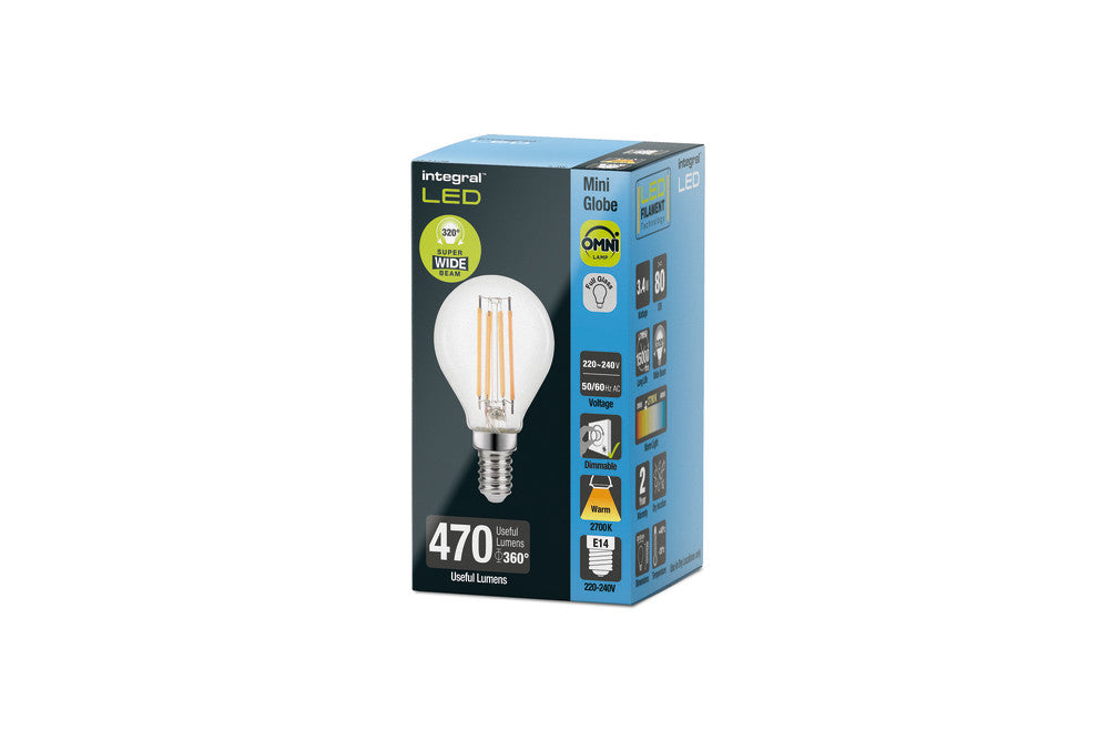 OMNI FILAMENT GOLF BALL BULB E14 470LM 3.4W 2700K DIMMABLE 320 BEAM CLEAR FULL GLASS