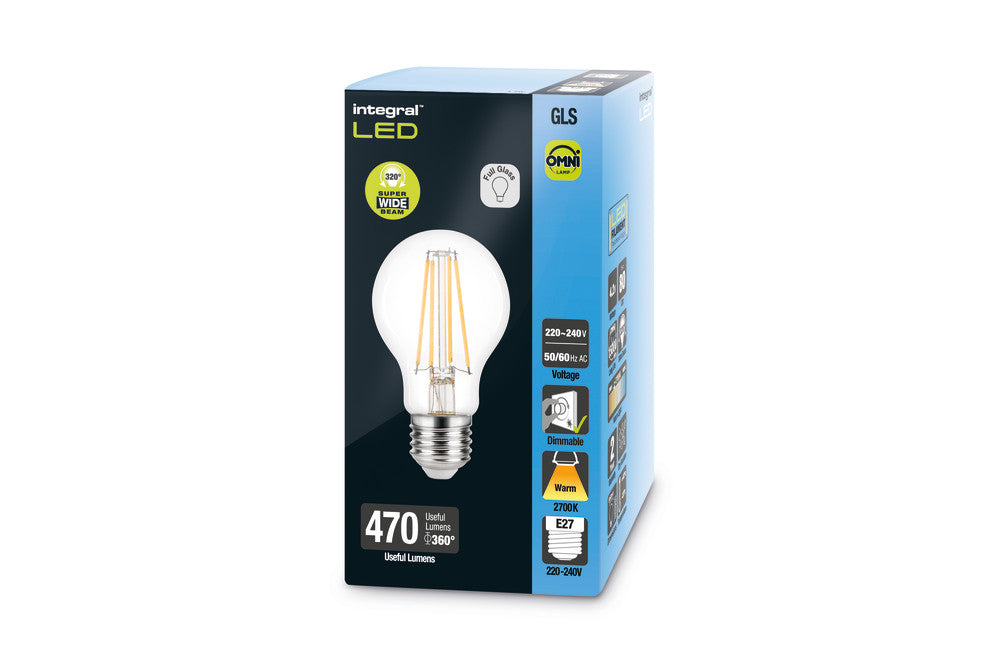 OMNI FILAMENT GLS BULB E27 470LM 4.2W 2700K DIMMABLE 320 BEAM CLEAR FULL GLASS