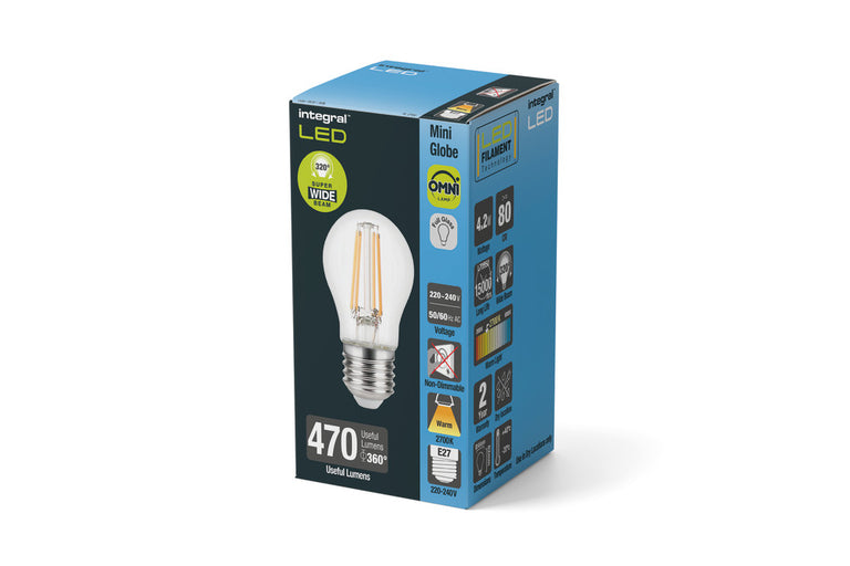 OMNI FILAMENT GOLF BALL BULB E27 470LM 4.2W 2700K NON-DIMM 320 BEAM CLEAR