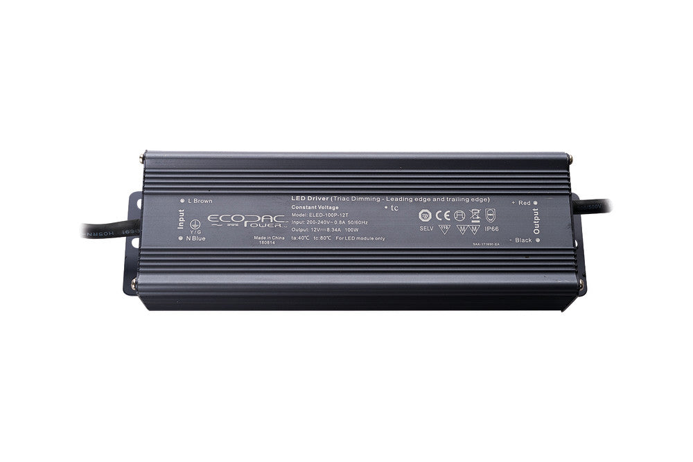 CONSTANT VOLTAGE DRIVER 100W 12VDC IP66 TRIAC DIMMABLE 200-240V INPUT 10W MIN LOAD Suitable for leading and Trailing edge dimmers