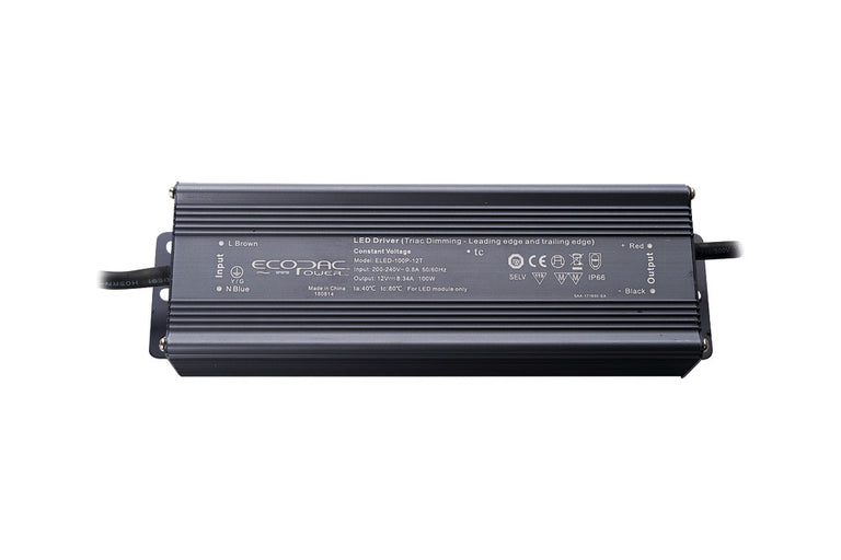 CONSTANT VOLTAGE DRIVER 100W 12VDC IP66 TRIAC DIMMABLE 200-240V INPUT 10W MIN LOAD Suitable for leading and Trailing edge dimmers