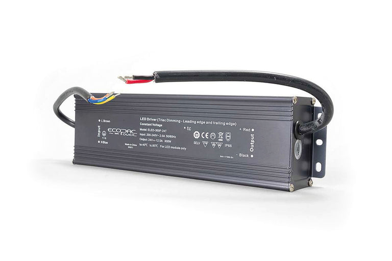 CONSTANT VOLTAGE DRIVER 300W 24VDC IP66 TRIAC DIMMABLE 180-240V INPUT 20W MIN LOAD Suitable for leading and Trailing edge dimmers