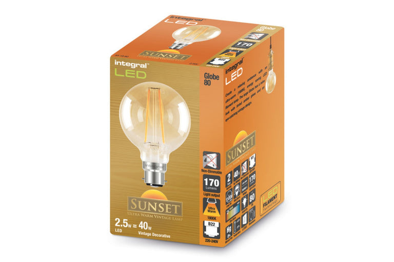 SUNSET GLOBE G80 B22 170LM 2.5W 1800K NON-DIMM 300 BEAM AMBER