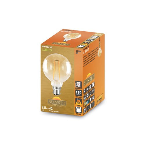 SUNSET GLOBE G95 B22 170LM 2.5W 1800K NON-DIMM 300 BEAM AMBER
