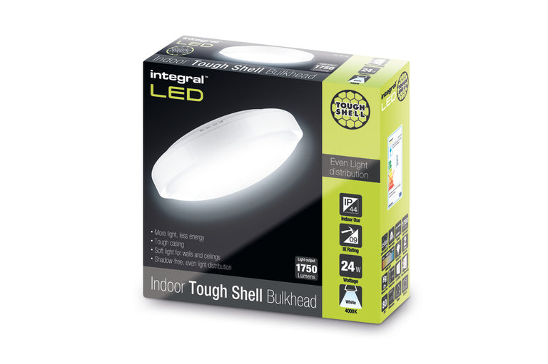 TOUGH SHELL BULKHEAD 350MM DIA IP44 1750LM 24W 4000K IK09 200 BEAM NON-DIMM 72LM/W