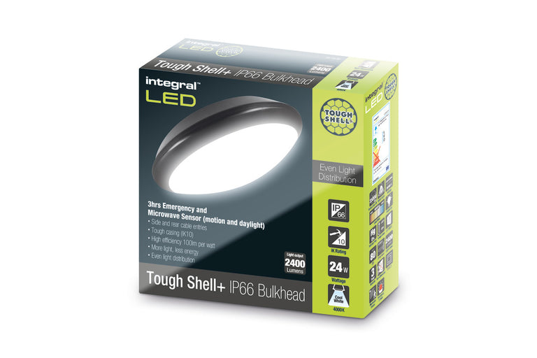 TOUGH SHELL+ BULKHEAD 350MM DIA IP66 2500LM 24W 4000K IK10 120 BEAM NON-DIMM BLACK 104LM/W