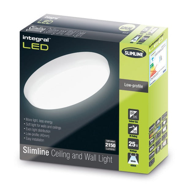 SLIMLINE CEILING/WALL LIGHT 300MM DIA IP54 1584LM 18W 4000K IK10 120 BEAM NON-DIMM WHITE 100LM/W