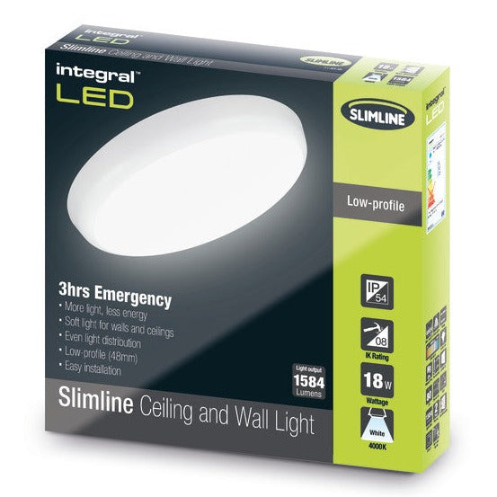 SLIMLINE CEILING/WALL LIGHT MICROWAVE SENSOR 300MM DIA IP54 1584LM 18W 4000K IK10 120 BEAM NON-DIMM WHITE 100LM/W