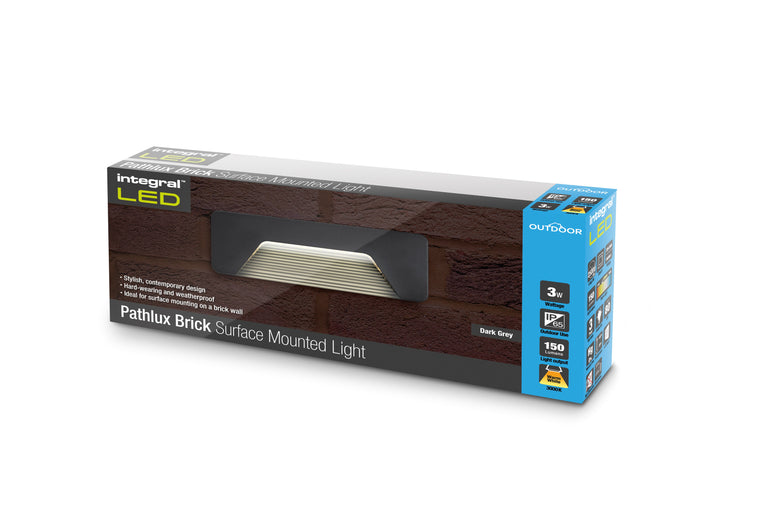 OUTDOOR DECORATIVE WALL LIGHT PATHLUX BRICK IP65 150LM 3W 3000K DOWN LIGHT DARK GREY