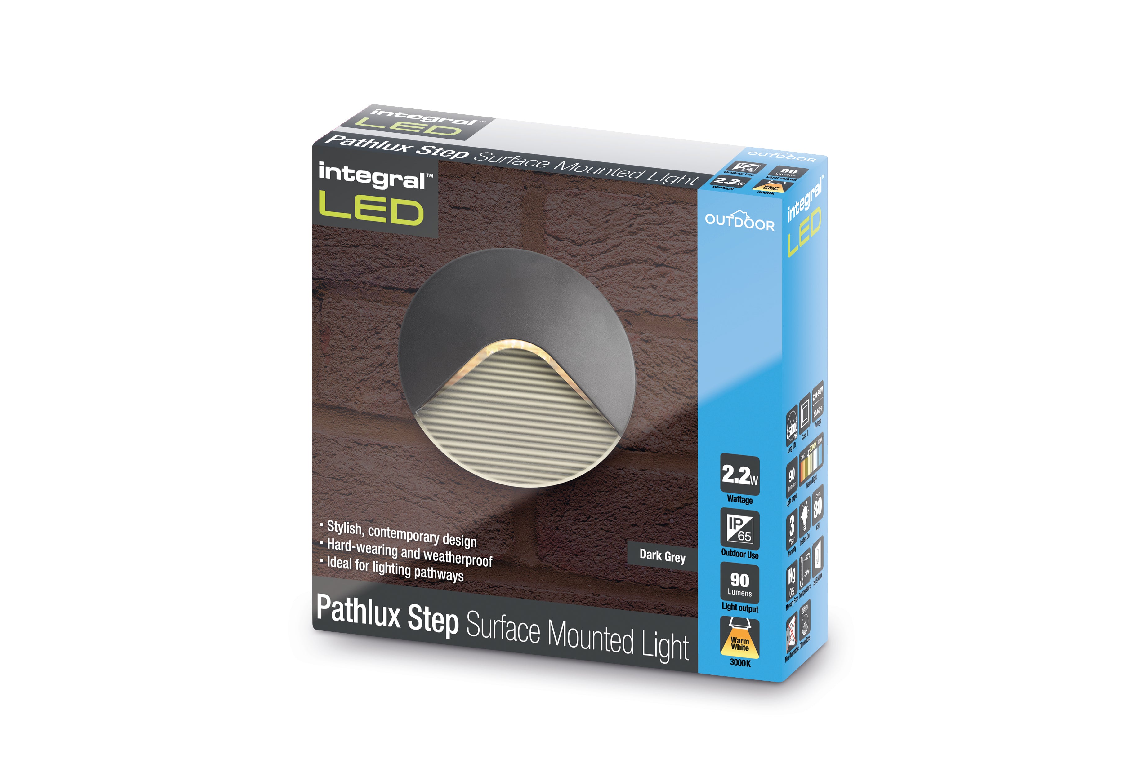 OUTDOOR DECORATIVE WALL LIGHT PATHLUX STEP IP65 90LM 2.2W 3000K DOWN LIGHT DARK GREY