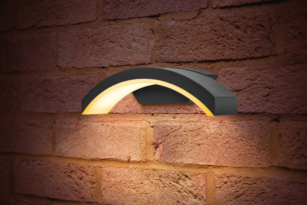 OUTDOOR DECORATIVE WALL LIGHT CURVE IP54 360LM 7.5W 3000K DOWN LIGHT DARK GREY