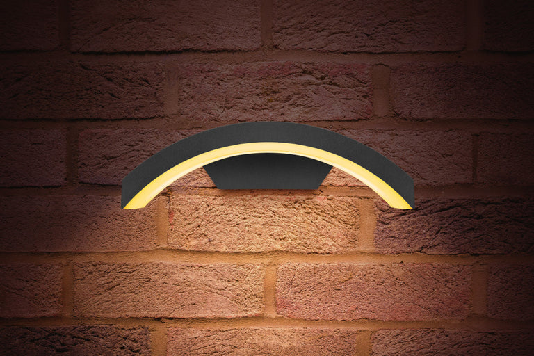 OUTDOOR DECORATIVE WALL LIGHT CURVE IP54 360LM 7.5W 3000K DOWN LIGHT DARK GREY